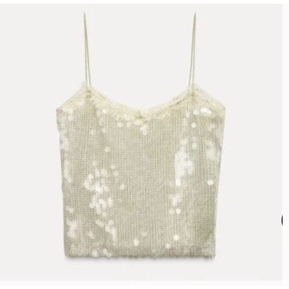 Zara Womens Sequin Camisole Cami Top Camisole Size L Clear 4813/834 NWT - Picture 2 of 12